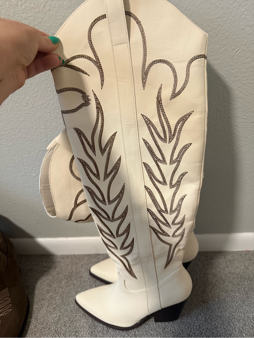 NEW- White Embroidered Western Knee-High Boots